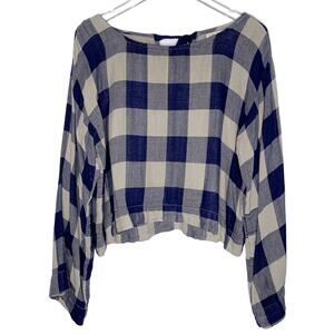 Bella Dahl S Long Sleeve Picnic Plaid Shirt Tie Back Blue Preppy Boxy